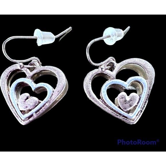 Handmade Heart Earrings  Valentine' s Open Cut Triple Designs Dangle Hoo… - Picture 3 of 12